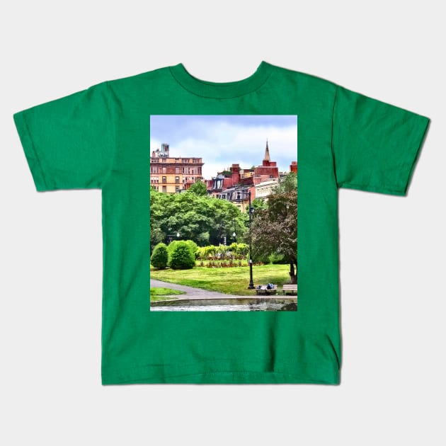 Boston MA - Relaxing in Boston Public Garden Kids T-Shirt by SusanSavad